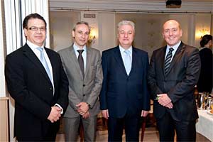 os Antonio Rodrguez, director general de  FEVE,  Carlos Ruiz, director comercial de Politours,  Mariano Gonzlez director general de Crucemar y Pedro Costa, director comercial de Iberocruceros