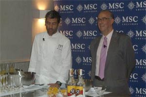 Emiliano González, director general de MSC Cruceros y el chef Paco Roncero en la presentación ante la prensa del sector