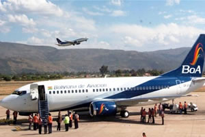 Una aeronave de aerolínea estatal Boliviana de Aviación