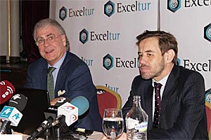 Jos Luis Zoreda, vicepresidente ejecutivo y Oscar Perell, director de Estudios e   Investigacin de Exceltur, durante la rueda de prensa